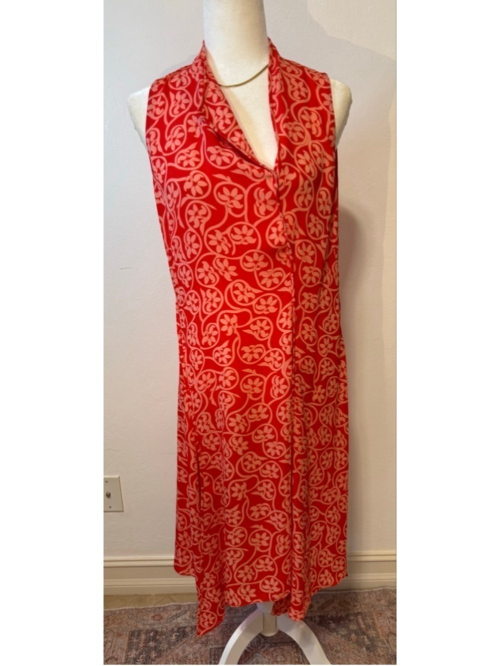 Women's Diane von Furstenberg Red Pink Floral Sleeveless Midi Dress Size 14,